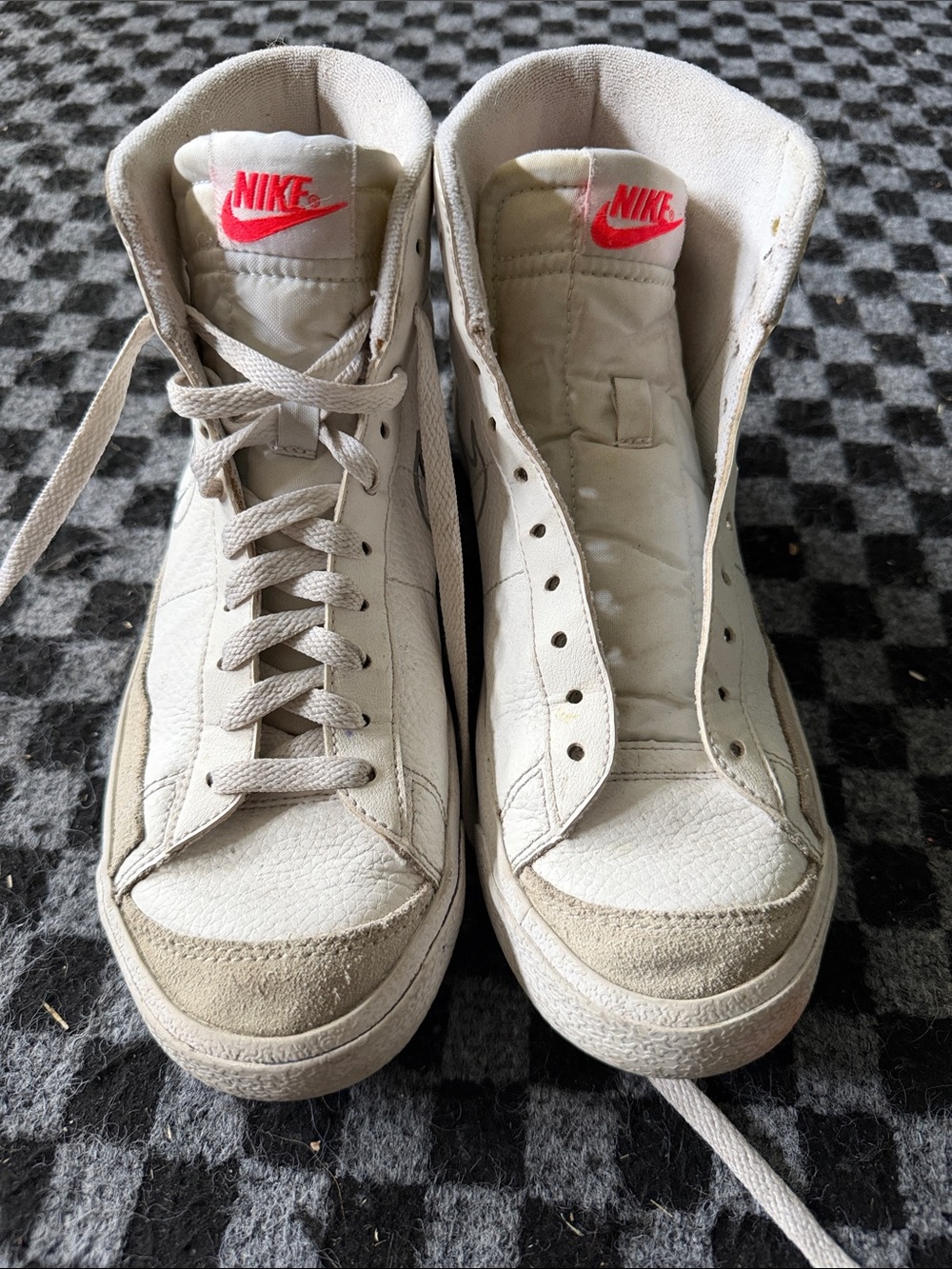 Nike Cream High-Top Sneakers with Pink Logo